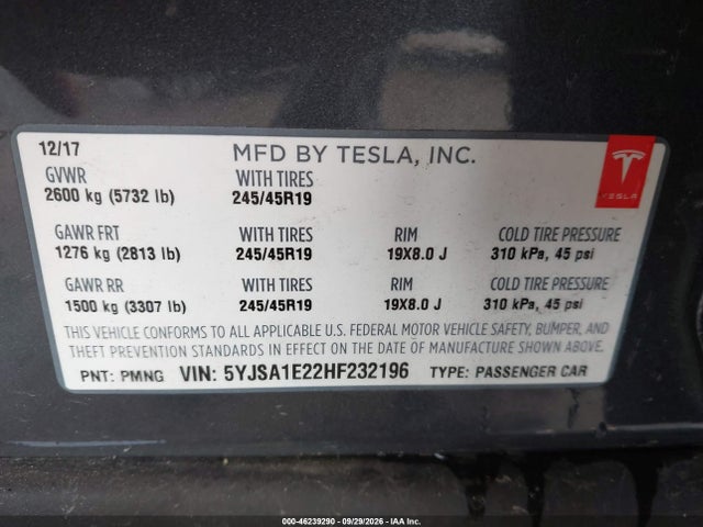 Tesla Model S 100d/60d/75d/90d/p100d 2017 5YJSA1E22HF232196 Image 9