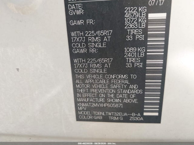 46239339 :رقم المزاد ، KNMAT2MVXHP605871 vin ، 2017 Nissan Rogue Sv مزاد بيع