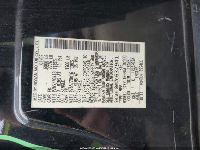 Продаж на аукціоні авто 2007 Nissan Pathfinder Se, vin: 5N1AR18W47C637941, номер лоту: 46239373