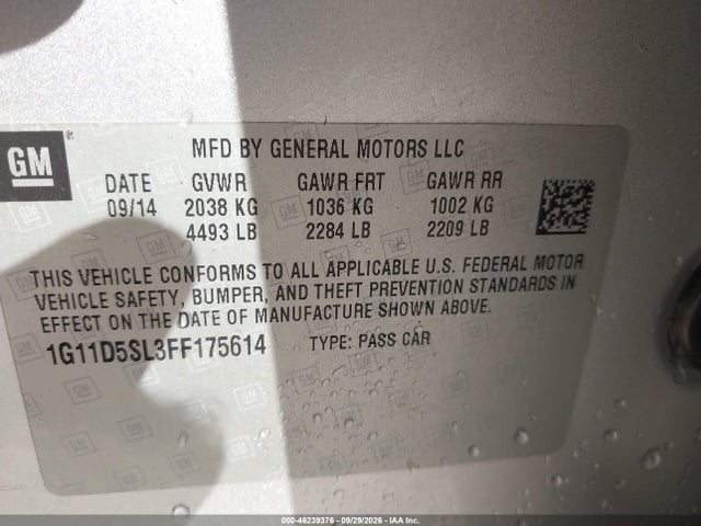Продаж на аукціоні авто 2015 Chevrolet Malibu 2lt, vin: 1G11D5SL3FF175614, номер лоту: 46239376