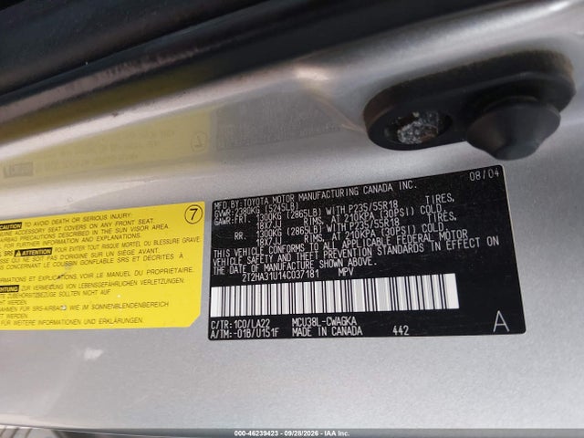 Aukcja sprzedaży 2004 Lexus Rx 330, vin: 2T2HA31U14C037181, numer aukcji: 46239423