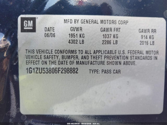 Продажа на аукционе авто 2006 Chevrolet Malibu Ltz, vin: 1G1ZU53806F298882, номер лота: 46239438