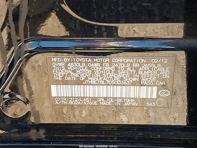 Продажа на аукционе авто 2013 Lexus Gs 350, vin: JTHBE1BL7D5003637, номер лота: 46239445