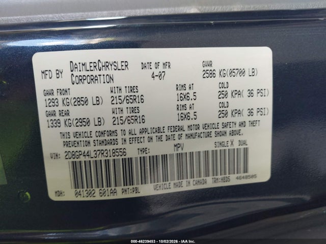 Aukcja sprzedaży 2007 Dodge Grand Caravan Sxt, vin: 2D8GP44L37R318556, numer aukcji: 46239453