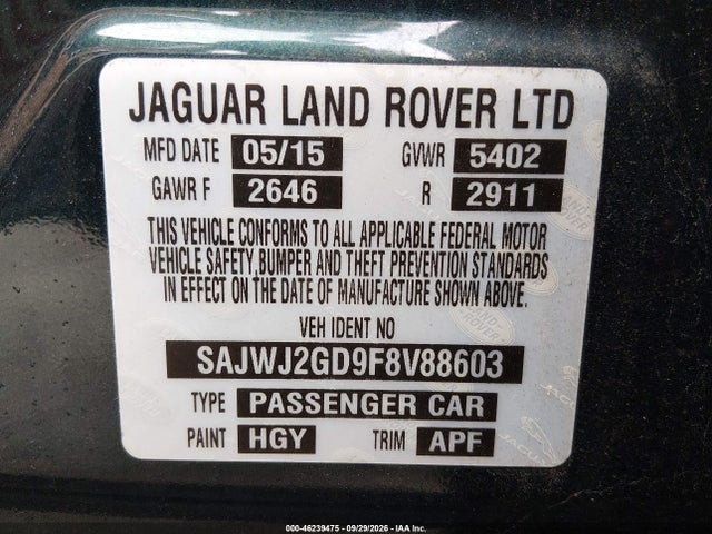 Aukcja sprzedaży 2015 Jaguar Xj Xjl Portfolio, vin: SAJWJ2GD9F8V88603, numer aukcji: 46239475