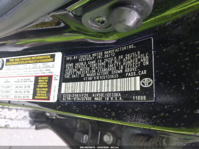 Продаж на аукціоні авто 2012 Toyota Camry Se, vin: 4T1BF1FK1CU133655, номер лоту: 46239478