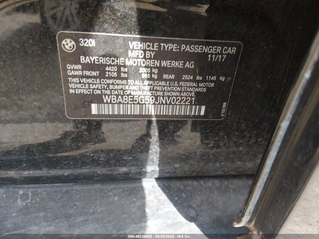 46239493 :رقم المزاد ، WBA8E5G59JNV02221 vin ، 2018 Bmw 320i Xdrive مزاد بيع