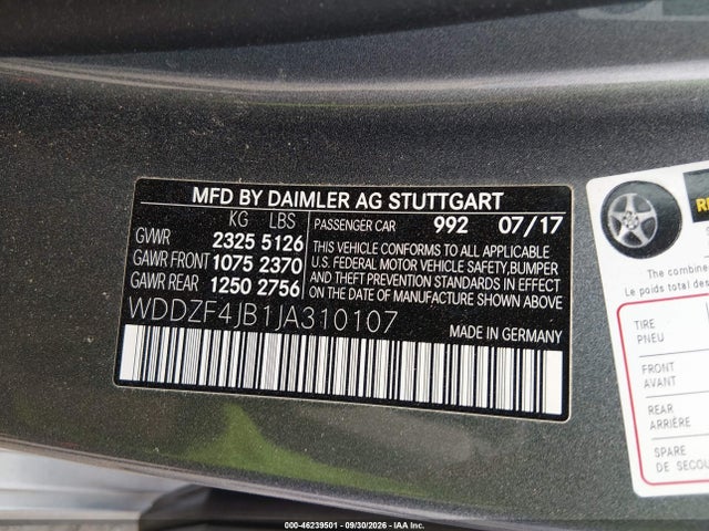 Aukcja sprzedaży 2018 Mercedes-benz E 300, vin: WDDZF4JB1JA310107, numer aukcji: 46239501