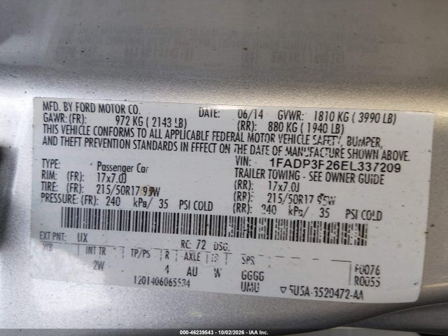 2014 Ford Focus Se მანქანა იყიდება აუქციონზე, vin: 1FADP3F26EL337209, აუქციონის ნომერი: 46239543