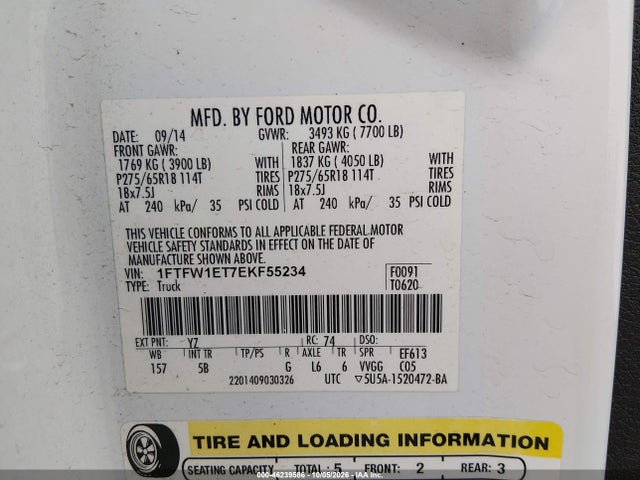 Продаж на аукціоні авто 2014 Ford F-150 Fx4, vin: 1FTFW1ET7EKF55234, номер лоту: 46239586