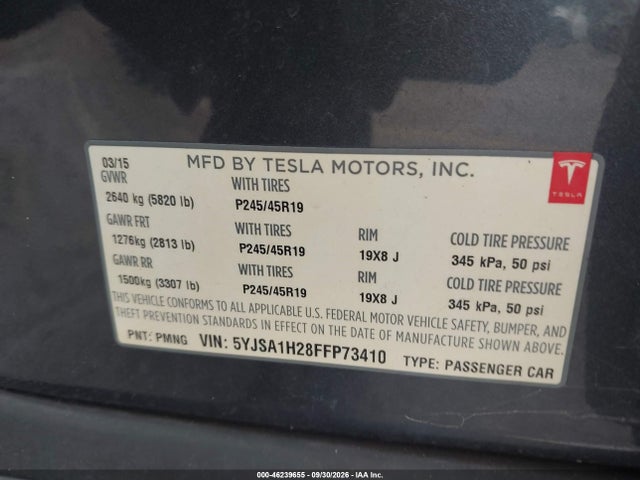 Продаж на аукціоні авто 2015 Tesla Model S 70d/85d/p85d, vin: 5YJSA1H28FFP73410, номер лоту: 46239655