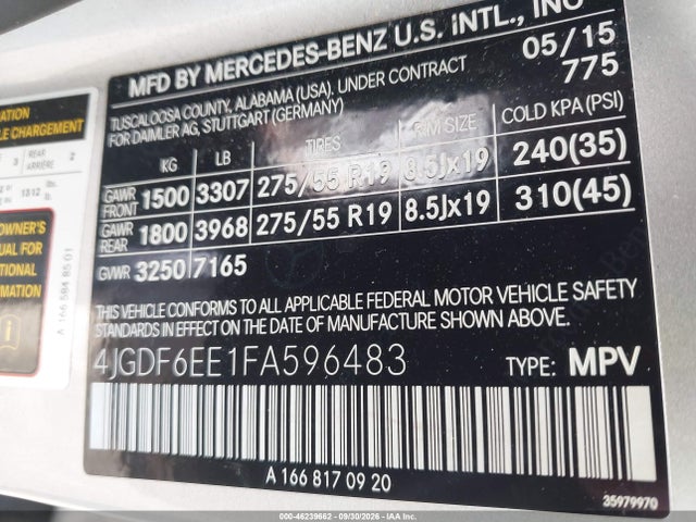 2015 Mercedes-benz Gl 450 4matic მანქანა იყიდება აუქციონზე, vin: 4JGDF6EE1FA596483, აუქციონის ნომერი: 46239662