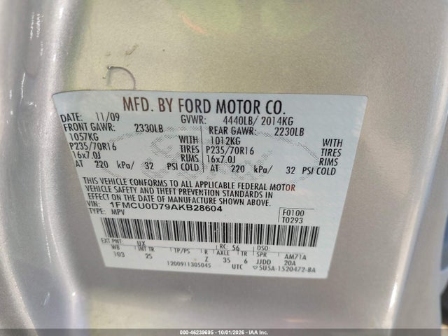 46239695 :رقم المزاد ، 1FMCU0D79AKB28604 vin ، 2010 Ford Escape Xlt مزاد بيع