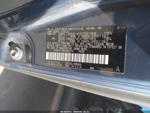 Продаж на аукціоні авто 2006 Toyota Tundra Sr5 V8, vin: 5TBBT44186S485318, номер лоту: 46239744