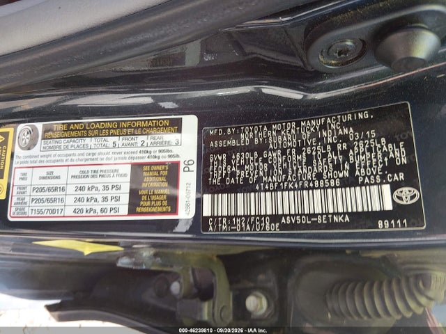 Продажа на аукционе авто 2015 Toyota Camry Le, vin: 4T4BF1FK4FR488586, номер лота: 46239810