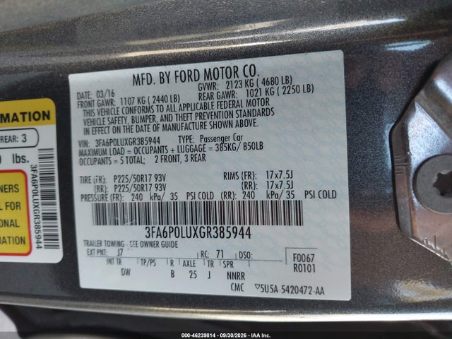 Ford Fusion Hybrid Se 2016 3FA6P0LUXGR385944 Image 9