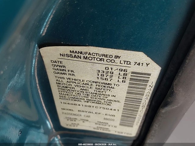 46239858 :رقم المزاد ، 1N4AB41D8TC750441 vin ، 1996 Nissan Sentra E/xe/gxe/gle مزاد بيع