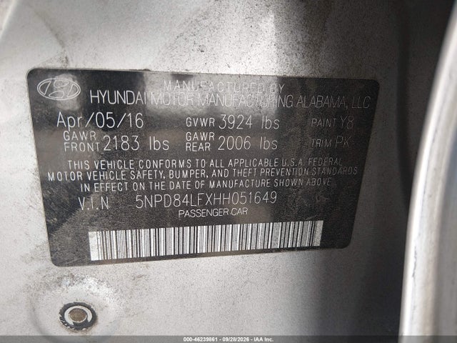 Продаж на аукціоні авто 2017 Hyundai Elantra Se, vin: 5NPD84LFXHH051649, номер лоту: 46239861