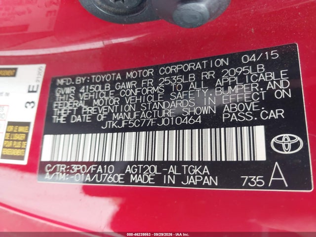 Продажа на аукционе авто 2015 Scion Tc, vin: JTKJF5C77FJ010464, номер лота: 46239863