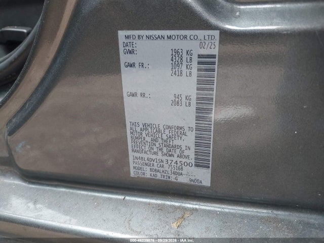 Продажа на аукционе авто 2025 Nissan Altima Sv Fwd, vin: 1N4BL4DV1SN374500, номер лота: 46239876
