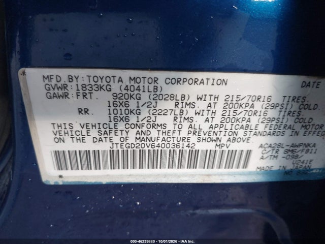 Aukcja sprzedaży 2004 Toyota Rav4, vin: JTEGD20V640036142, numer aukcji: 46239880