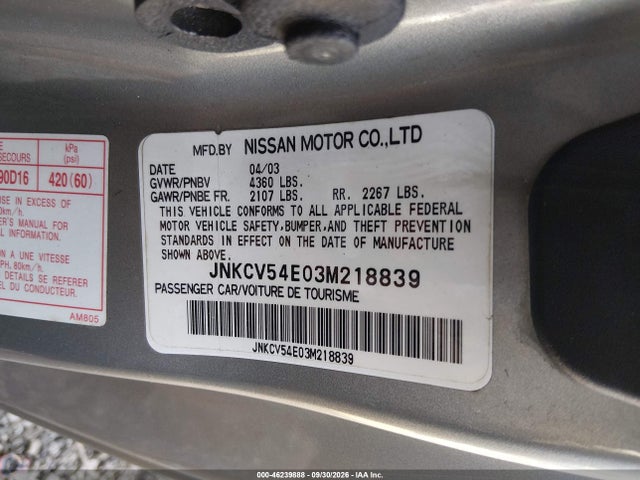 Aukcja sprzedaży 2003 Infiniti G35 Base W/leather, vin: JNKCV54E03M218839, numer aukcji: 46239888