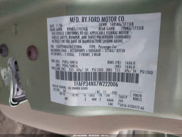 Aukcja sprzedaży 2007 Ford Focus S/se/ses, vin: 1FAFP34NX7W222006, numer aukcji: 46239896
