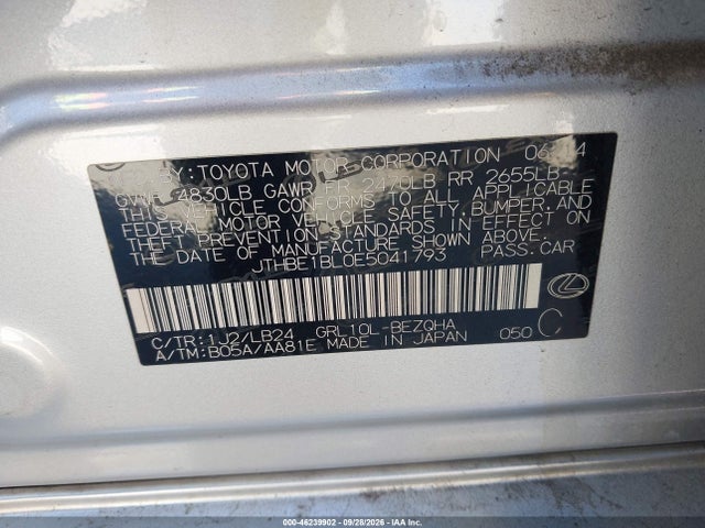 Aukcja sprzedaży 2014 Lexus Gs 350, vin: JTHBE1BL0E5041793, numer aukcji: 46239902