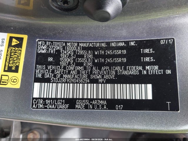 Продажа на аукционе авто 2017 Toyota Highlander Se, vin: 5TDJZRFH2HS456294, номер лота: 46239904