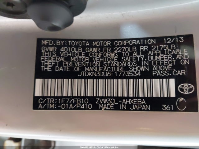 Aukcja sprzedaży 2014 Toyota Prius Two, vin: JTDKN3DU6E1773534, numer aukcji: 46239935