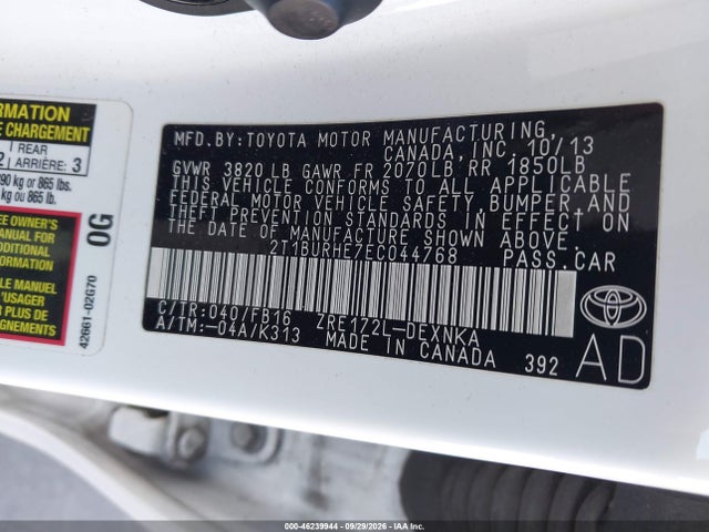 2T1BURHE7EC044768 Toyota COROLLA LE