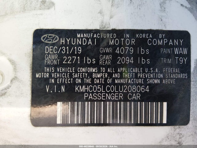 Продаж на аукціоні авто 2020 Hyundai Ioniq Hybrid Limited, vin: KMHC05LC0LU208064, номер лоту: 46239948
