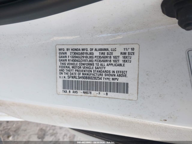 Aukcja sprzedaży 2011 Honda Odyssey Touring/touring Elite, vin: 5FNRL5H90BB028254, numer aukcji: 46239963