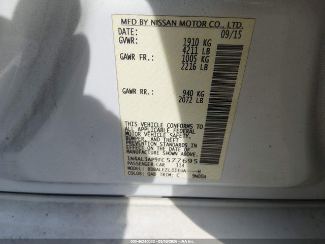 46240022 :رقم المزاد ، 1N4AL3AP9FC577695 vin ، 2015 Nissan Altima 2.5 S مزاد بيع