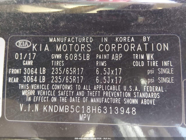 Aukcja sprzedaży 2017 Kia Sedona Lx, vin: KNDMB5C18H6313948, numer aukcji: 46240030