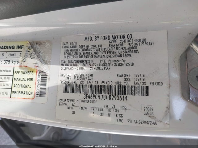 3FA6P0HD8HR293614 Ford FUSION SE