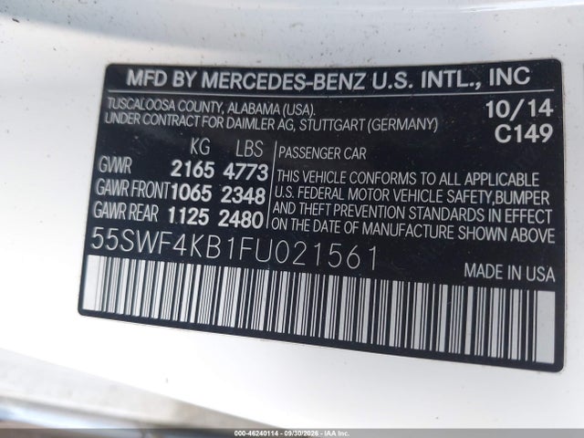Aukcja sprzedaży 2015 Mercedes-benz C 300 4matic/luxury 4matic/sport 4matic, vin: 55SWF4KB1FU021561, numer aukcji: 46240114