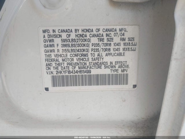 Продажа на аукционе авто 2004 Honda Pilot Ex, vin: 2HKYF18434H611499, номер лота: 46240180