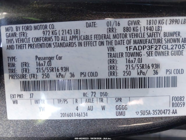Продаж на аукціоні авто 2016 Ford Focus Se, vin: 1FADP3F27GL270574, номер лоту: 46240223