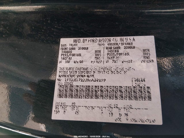 Aukcja sprzedaży 2002 Ford F-150 Xl/xlt, vin: 1FTRX17222NA38299, numer aukcji: 46240263