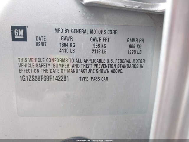 2008 Chevrolet Malibu Classic Ls მანქანა იყიდება აუქციონზე, vin: 1G1ZS58F68F142281, აუქციონის ნომერი: 46240264