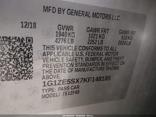 1G1ZE5SX7KF148185 Chevrolet Malibu Premier