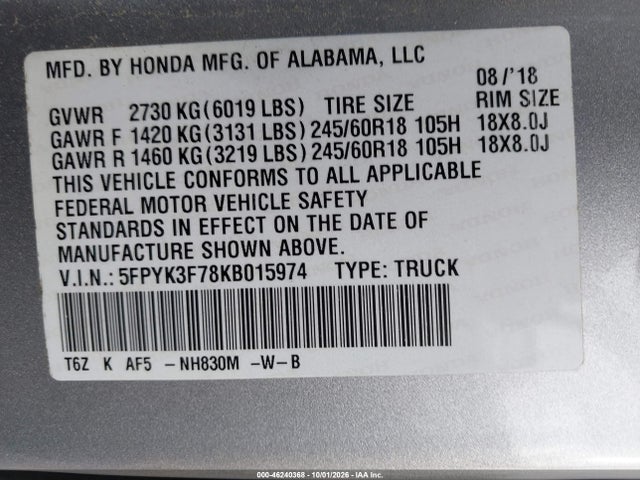 Honda Ridgeline Rtl-e 2019 5FPYK3F78KB015974 Image 9