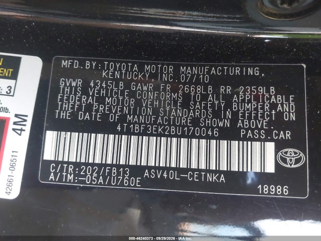 Продажа на аукционе авто 2011 Toyota Camry Le, vin: 4T1BF3EK2BU170046, номер лота: 46240373