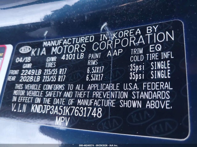 KIA SOUL + 2019 KNDJP3A51K7631748 Image 9