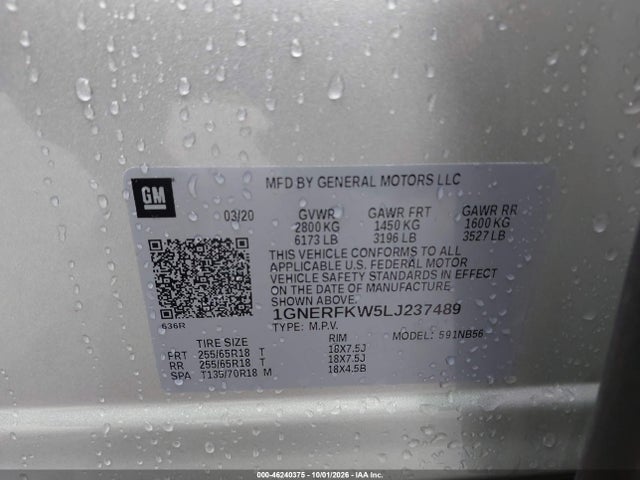 Aukcja sprzedaży 2020 Chevrolet Traverse Fwd Ls, vin: 1GNERFKW5LJ237489, numer aukcji: 46240375