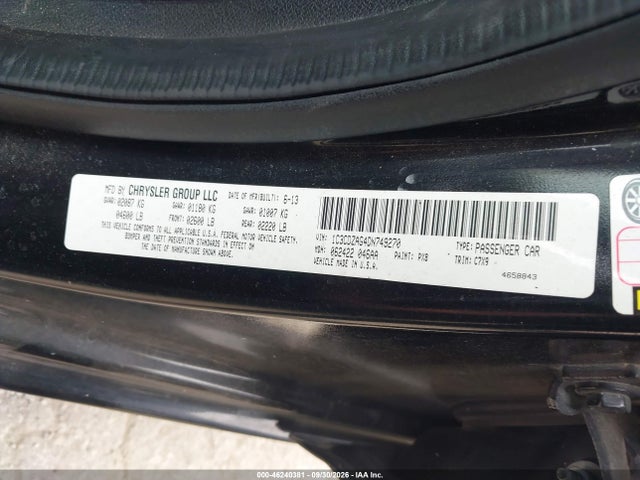 46240381 :رقم المزاد ، 1C3CDZAG4DN749270 vin ، 2013 Dodge Avenger Se V6 مزاد بيع