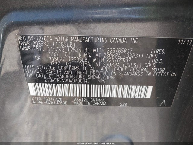 46240447 :رقم المزاد ، 2T3WFREV3DW070014 vin ، 2013 Toyota Rav4 Xle مزاد بيع