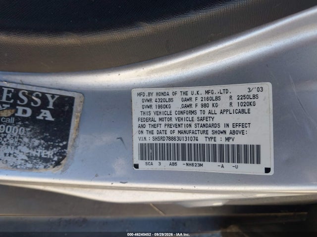 Продаж на аукціоні авто 2003 Honda Cr-v Ex, vin: SHSRD78863U131074, номер лоту: 46240452