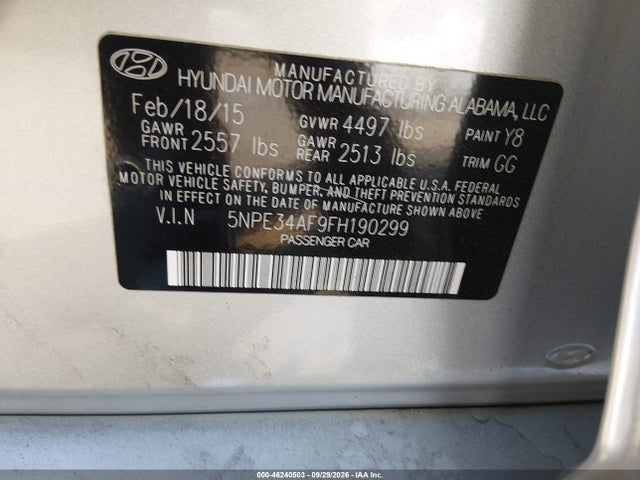 Aukcja sprzedaży 2015 Hyundai Sonata Sport, vin: 5NPE34AF9FH190299, numer aukcji: 46240503